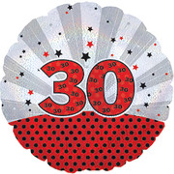 Balloon Foil 18" 30 Silver and Red w/ Little 30s (Uninflated)