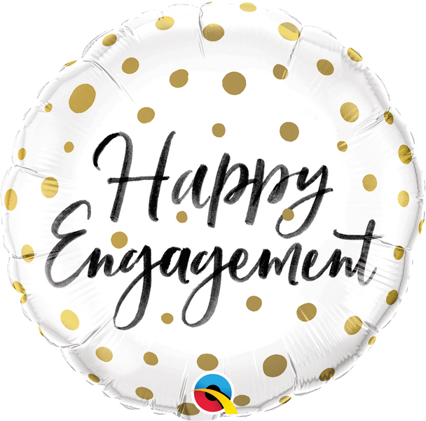 Balloon Foil 18" Happy Engagement w/ Golden Dots (Uninflated)