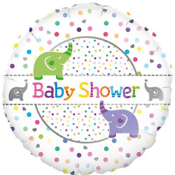 Balloon Foil 18" Baby Shower w/ Elephants and Polka dots (Uninflated)