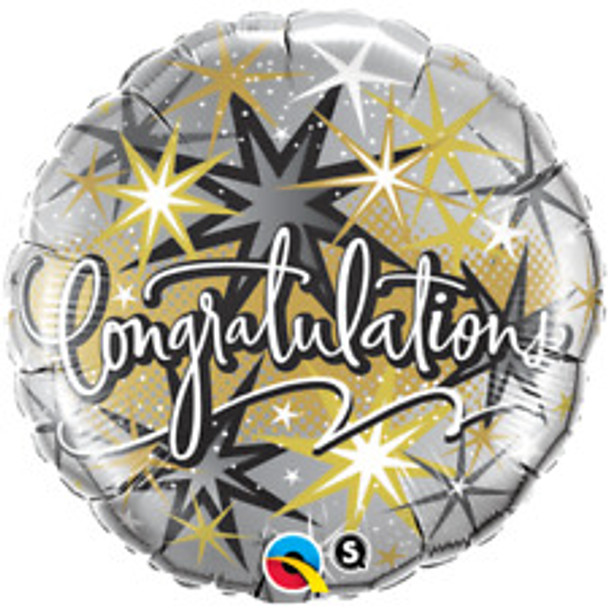 Balloon Foil 18" Congratulations Gold, SIlver & White Bursts