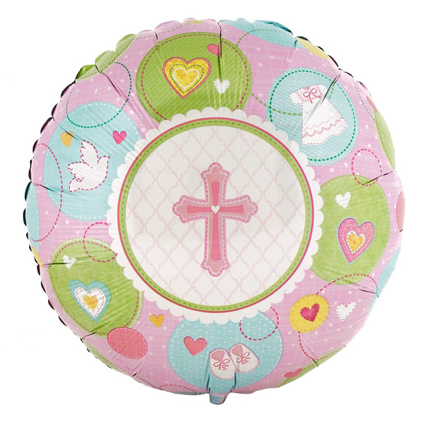 Balloon Foil 18" Cross Girl Pastel w/ Hearts (Uninflated)