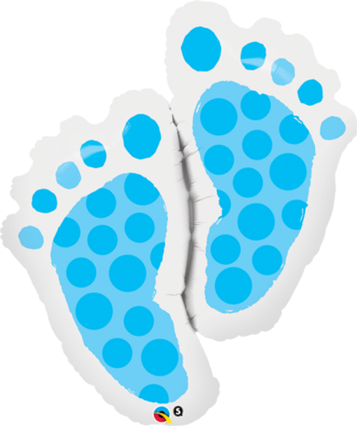 Balloon Foil Supershape Baby Footprints Blue Spots (Uninflated)