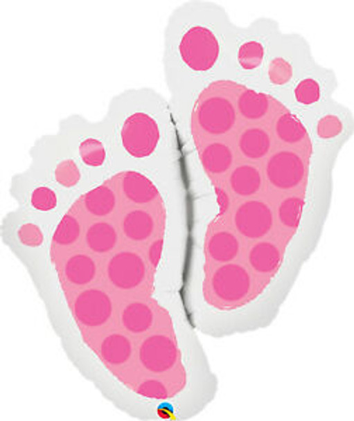 Balloon Foil Supershape Baby Footprints Pink Spots (Uninflated)