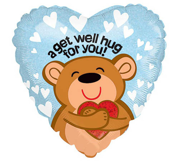 Balloon Foil 18" Get Well Hug Bear (Uninflated)