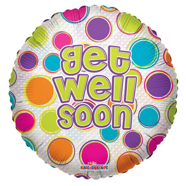 Balloon Foil 18" Get Well Soon Colourful Spots (Uninflated)