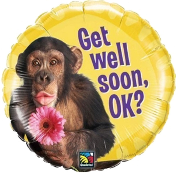 Balloon Foil 18" Get Well Soon, Ok? Monkey (Uninflated)