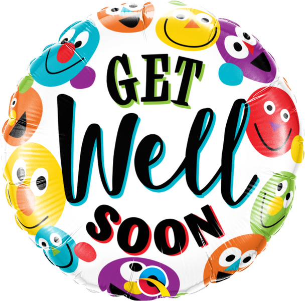 Balloon Foil 18" Get Well Soon Faces (Uninflated)