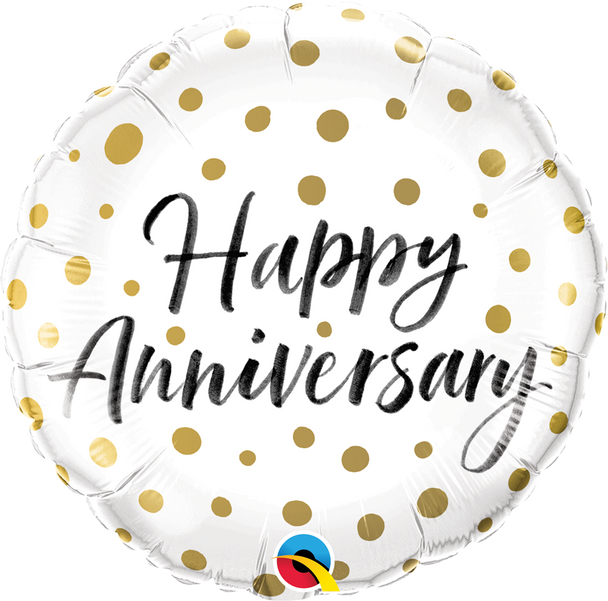 Balloon Foil 18" Happy Anniversary Script w/ Gold Dots (Uninflated)