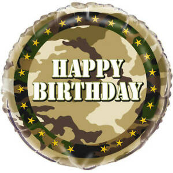 Balloon Foil 18" Happy Birthday Camo (Uninflated)