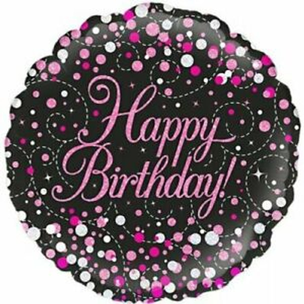 Balloon Foil 18" Happy Birthday! Sparkling Fizz Pink (Uninflated)