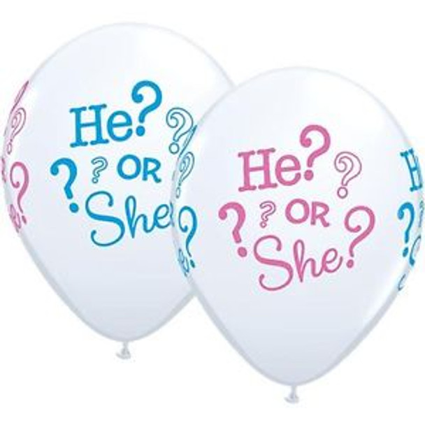 Balloon He? or She? Gender Reveal 11" Pack of 10 (Uninflated)