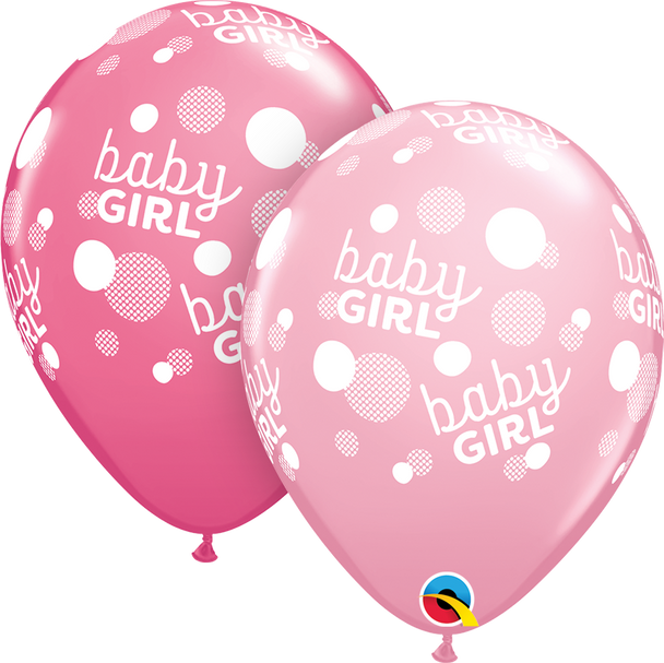 Balloon Pink & Rose Baby Girl Dots-a-Round 11" Pack of 10