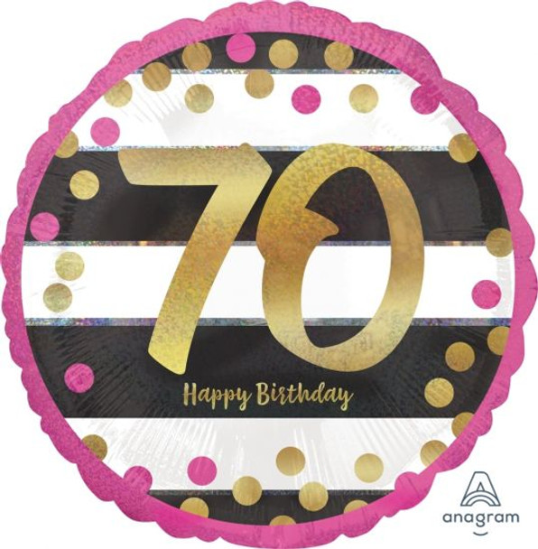 Balloon Foil 18" Pink and Gold Milestone 70 (Uninflated)