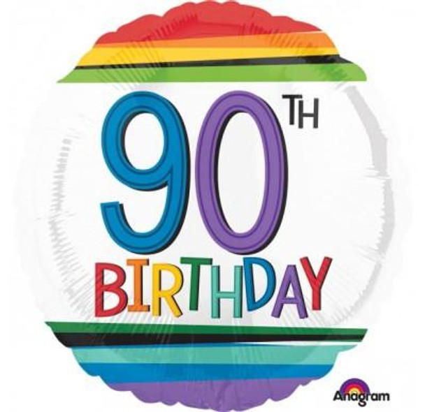 Balloon Foil 18" Rainbow 90th Birthday (Uninflated)