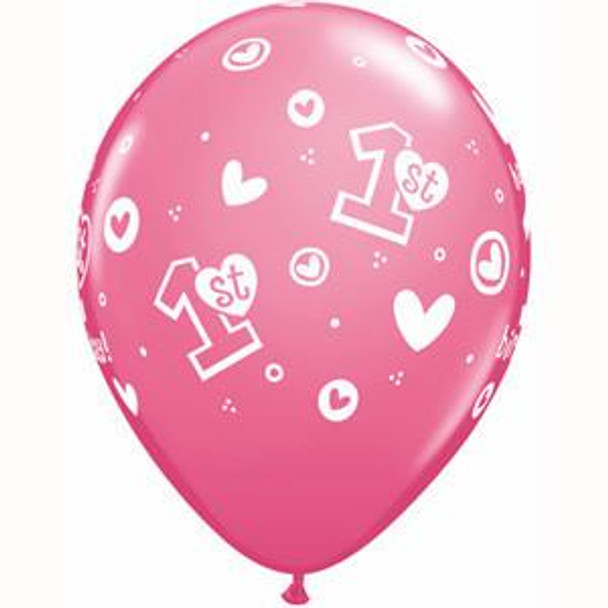 Balloon Happy 1st Birthday Hearts 11" Pack of 25 (Uninflated)