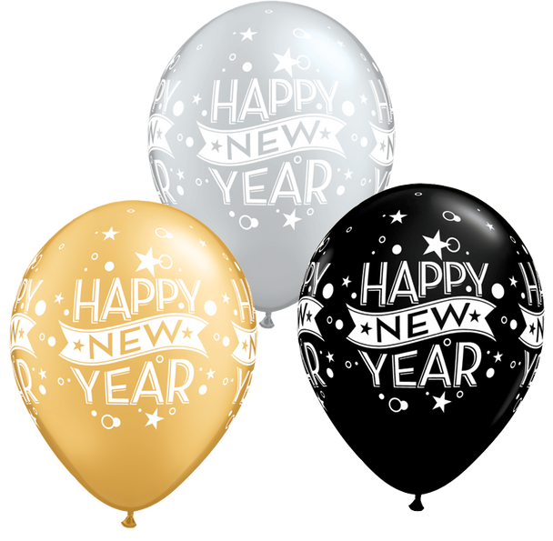 Balloon Happy New Year Banner w/ Stars and Confetti Dots 11" Pack of 10