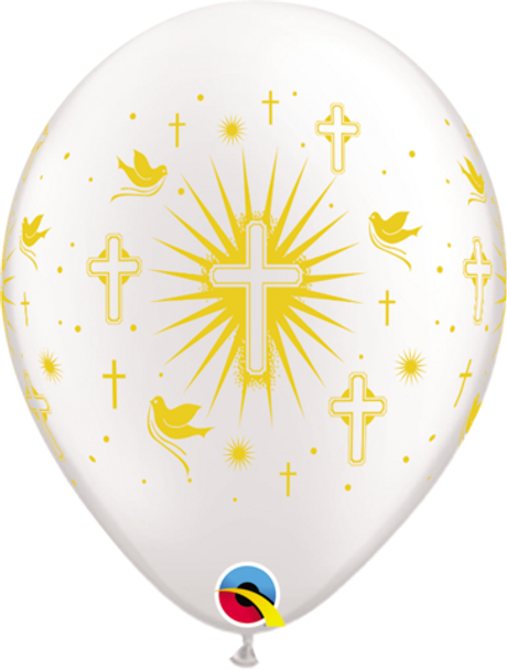 Balloon Gold Shining Cross w/ Doves Christening/Baptism 11" Pack of 10