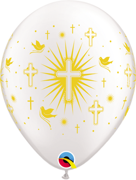 Balloon Gold Shining Cross w/ Doves Christening/Baptism 11" Pack of 25