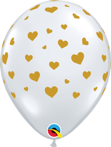 Balloon Gold Print Hearts-a-Round Clear 11" Pack of 10 (Uninflated)