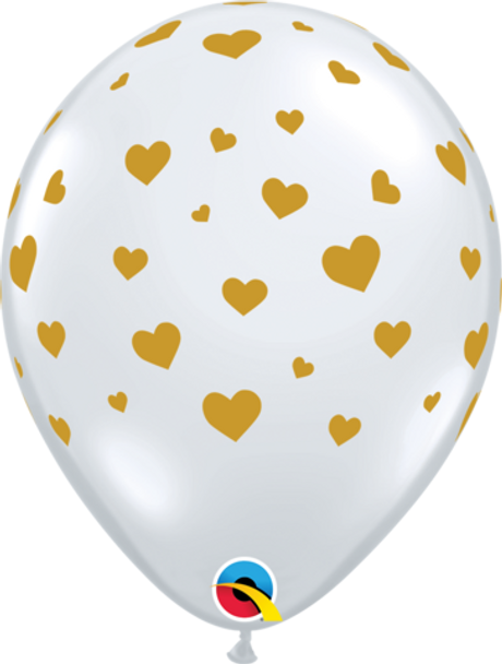 Balloon Gold Print Hearts-a-Round Clear 11" Pack of 25 (Uninflated)