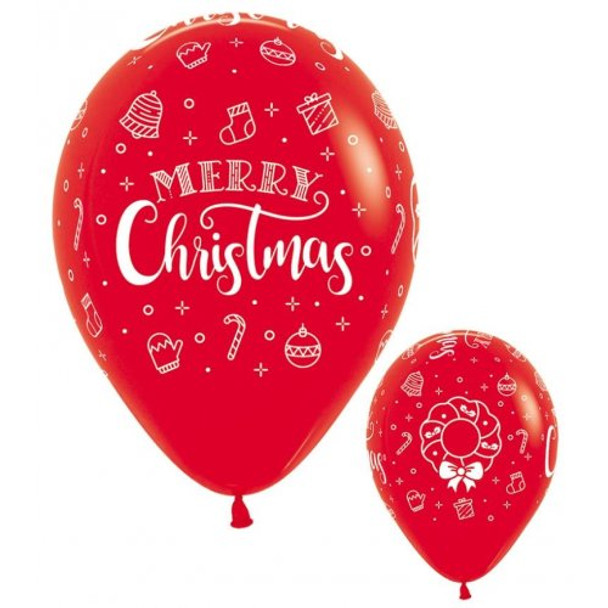 Balloon Red Merry Christmas Wreath & Theme Print 11" Pack of 10