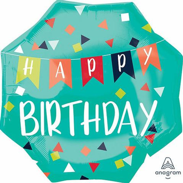 Balloon Foil Supershape Happy Birthday Octagon (Uninflated)