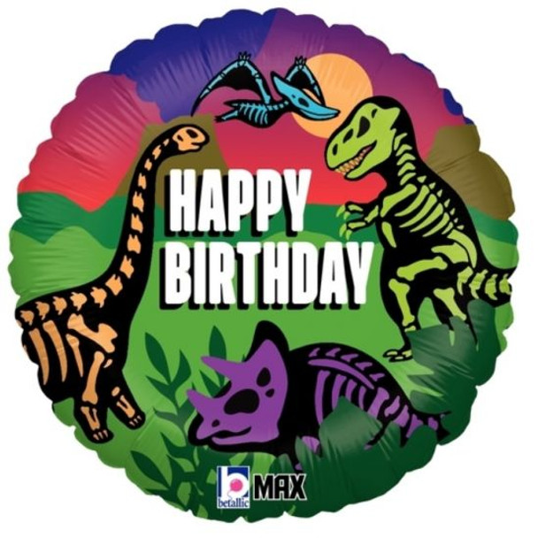 Balloon Foil 18" Happy Birthday Jurassic Skeletons (Uninflated)