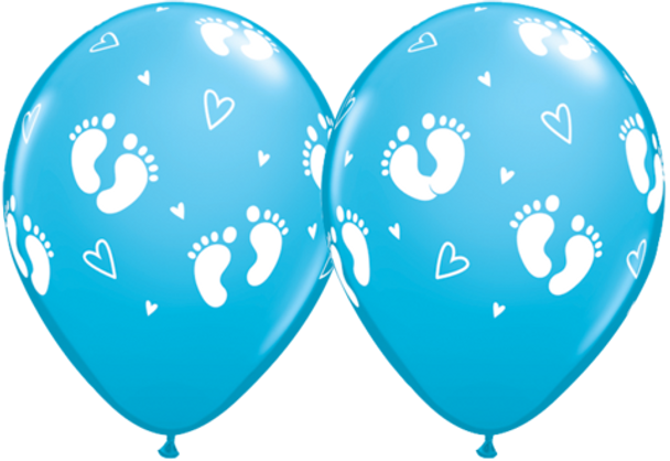 Balloon Blue Footprints & Hearts 11" Pack of 10 (Uninflated)