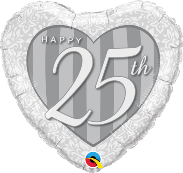 Balloon Foil 18" Happy 25th Heart (Uninflated)