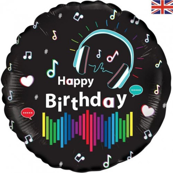 Balloon Foil 18" Media Music Happy Birthday (Uninflated)