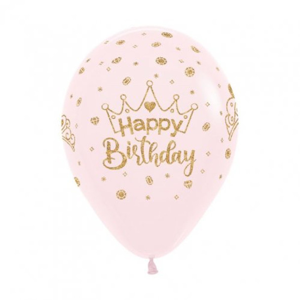 Balloon Happy Birthday Pink Princess Glitter Gold 11" Pack of 25 (Uninflated)