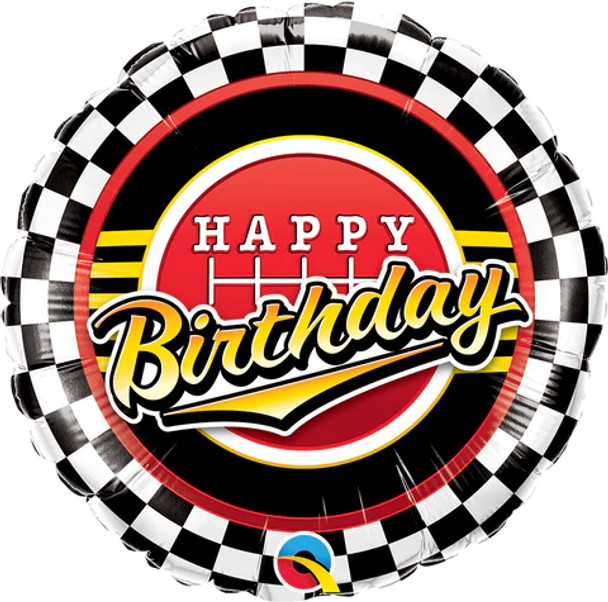 Balloon Foil 18" Happy Birthday Checkered Racing (Uninflated)