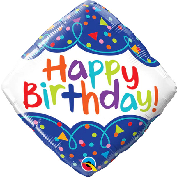 Balloon Foil 18" Happy Birthday Scribble Diamond (Uninflated)