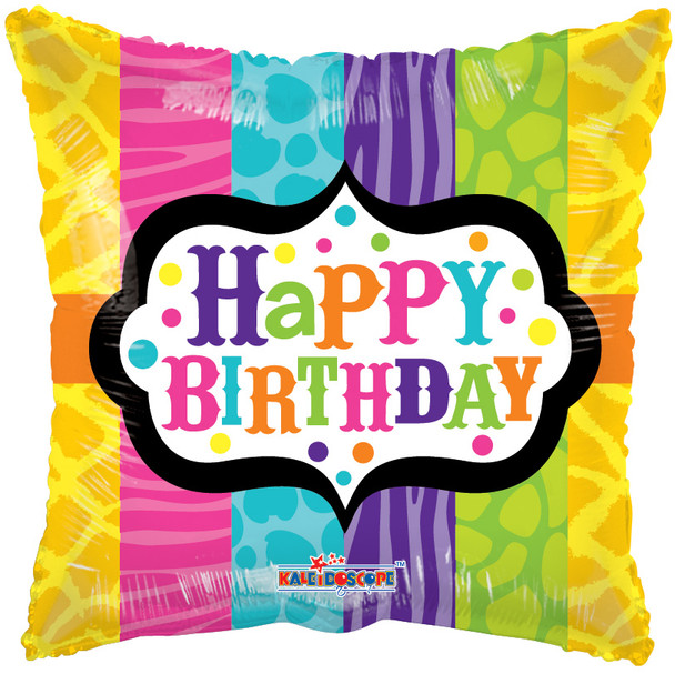 Balloon Foil 18" Happy Birthday Colourful Animal Print (Uninflated)