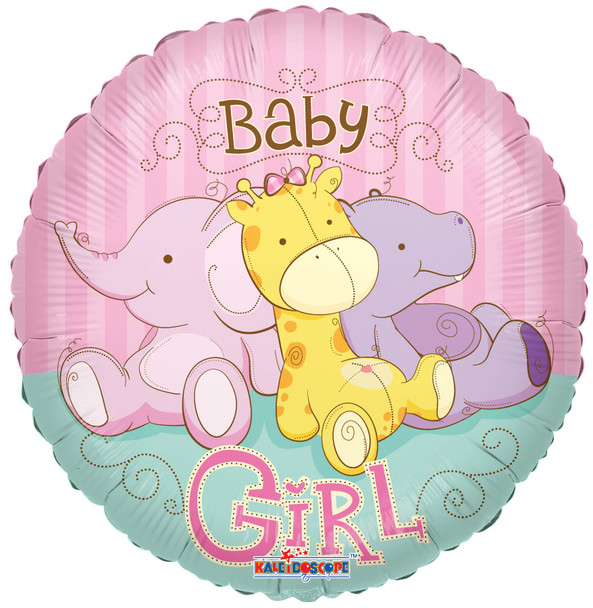Balloon Foil 18" Baby Girl Jungle Animals (Uninflated)