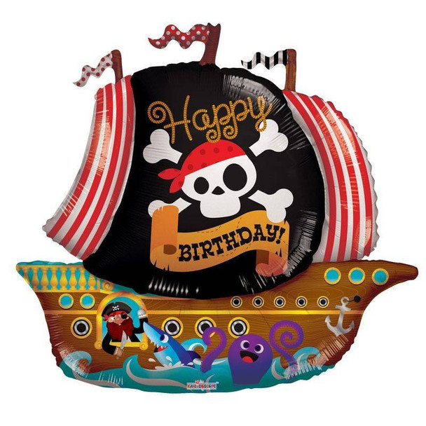 Balloon Foil Supershape Happy Birthday Pirate Ship (Uninflated)