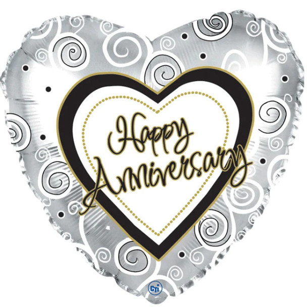 Balloon Foil 18" Happy Anniversary Silver Swirls (Uninflated) 