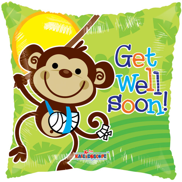 Balloon Foil 18" Get Well Soon! Monkey (Uninflated) 