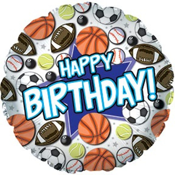 Balloon Foil 18" Happy Birthday Sports (Uninflated)