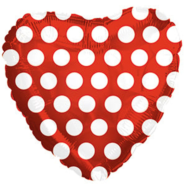 Balloon Foil 18" White Polka Dotted Red Heart (Uninflated)