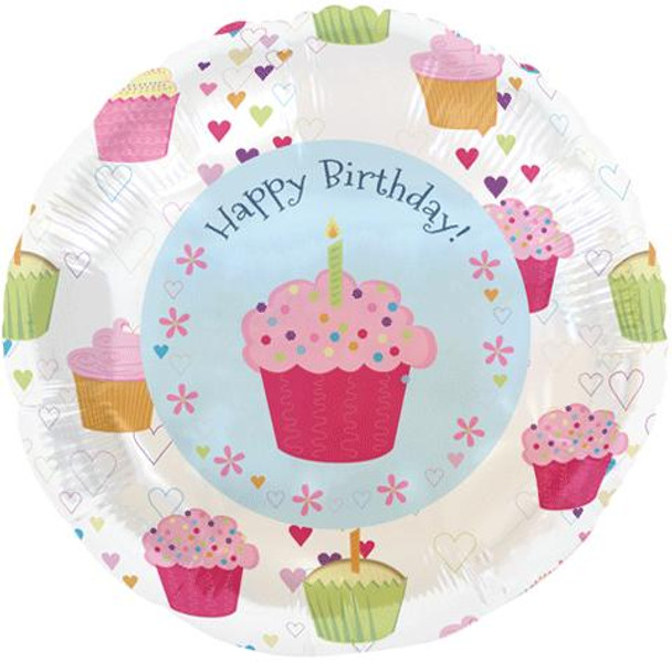Balloon Foil 18" Happy Birthday Cupcake Hearts (Uninflated)