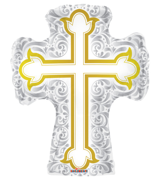 Balloon Foil Supershape Silver and Gold Filigree Holy Cross (Uninflated)