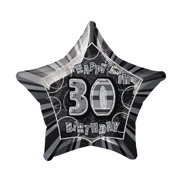 Balloon Foil 18" Black Prismatic Star 30 (Uninflated)