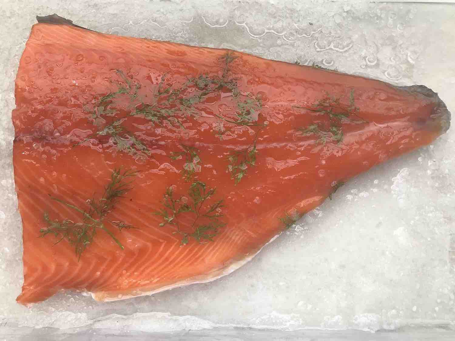 Cured freshwater king salmon (gravlax)