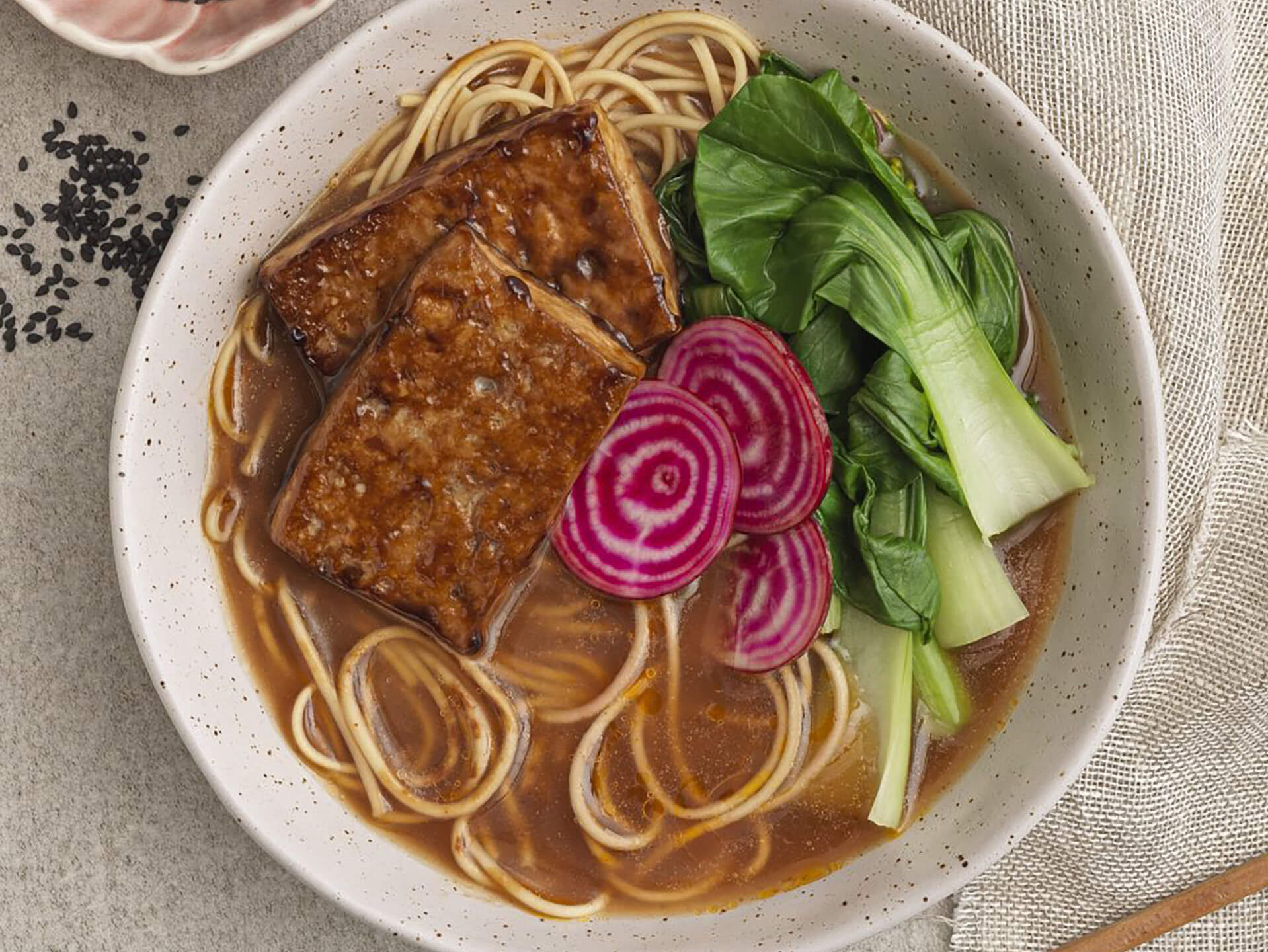 Miso ramen with pan-fried marinated tofu