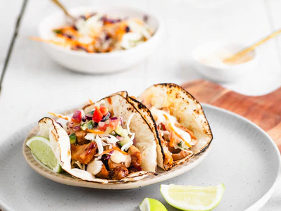 Caramelised honey pork tacos