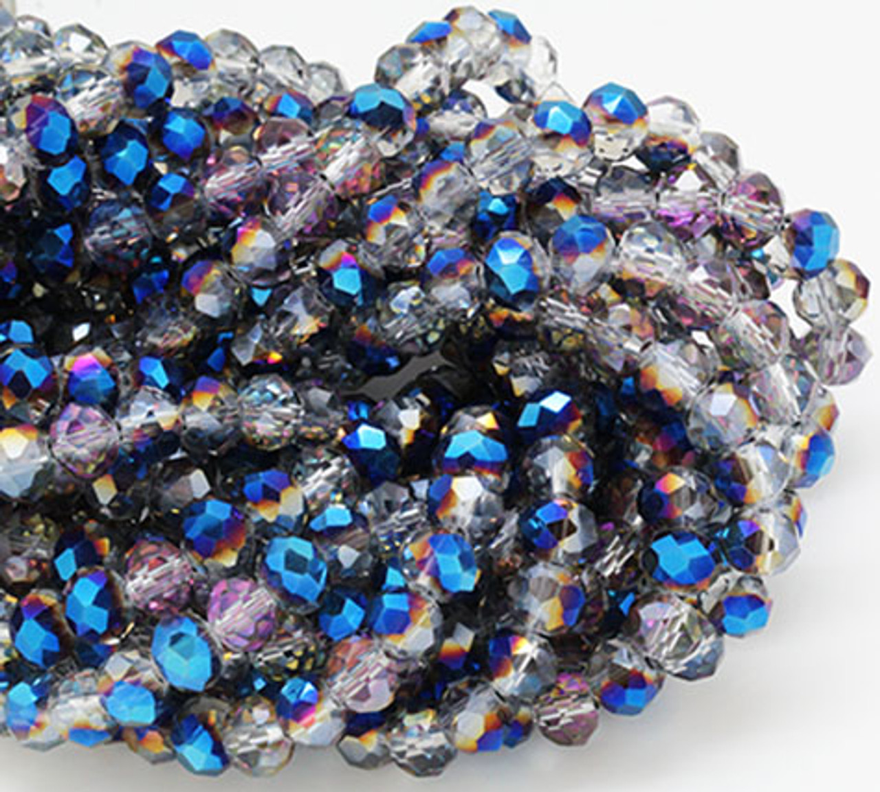 8mm Sliver/Blue AB Glass Rondelle Beads