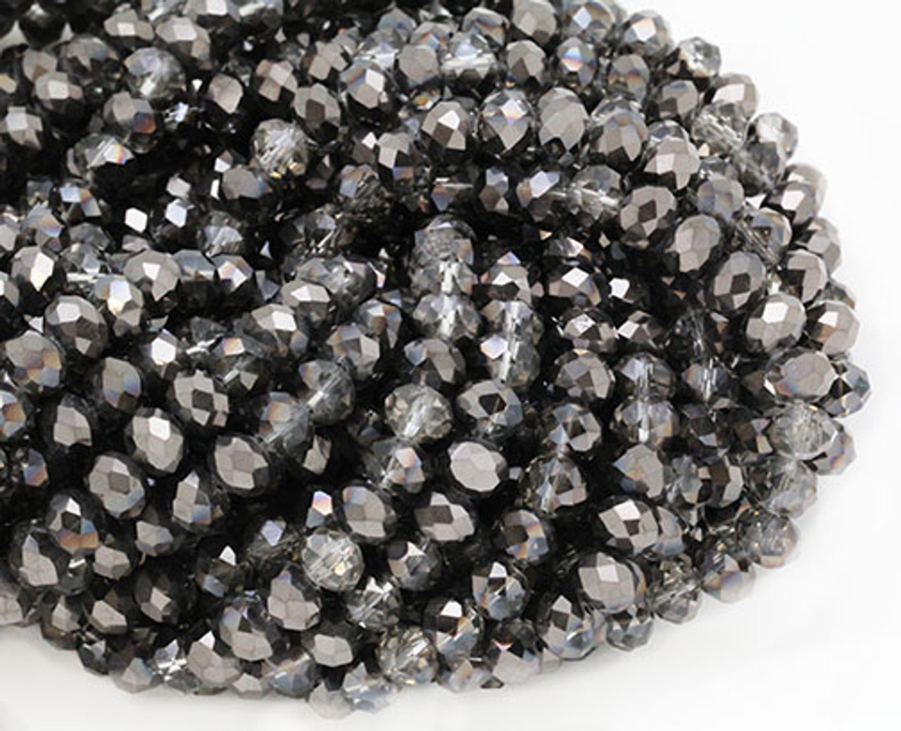 8mm Black/Gray AB Glass Rondelle Beads