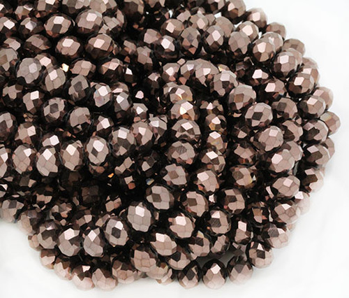8mm Brown Metallic Glass Rondelle Beads