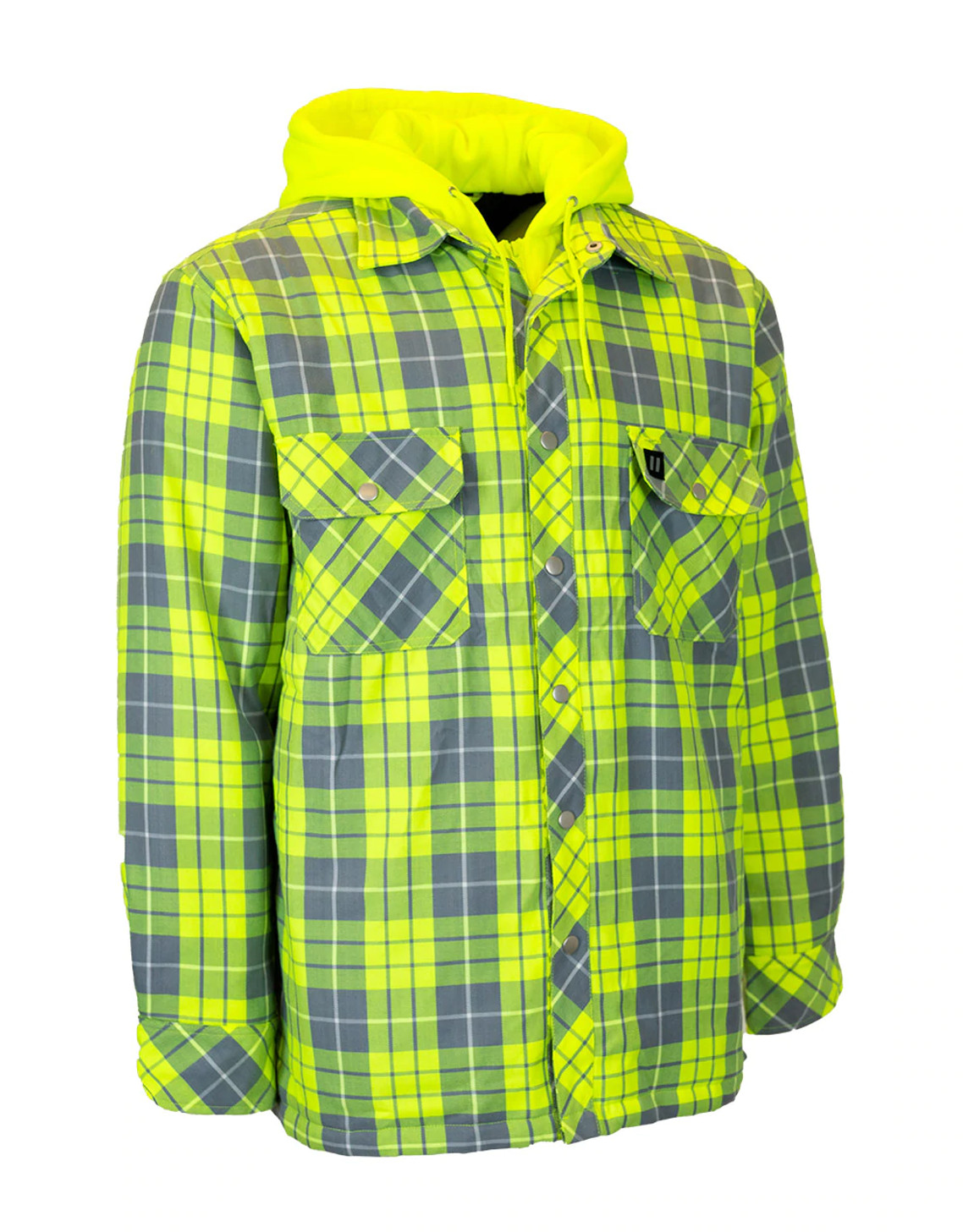 Forcefield Hi Vis Plaid Hooded Quilted Flannel Shirt Jacket | SafetyApparel.ca